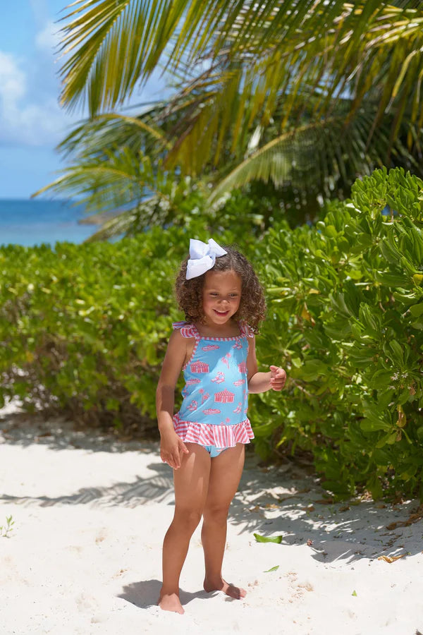 St. Lucia Swimsuit Parrot Cay Canopy with Parrot Cay Coral Stripe