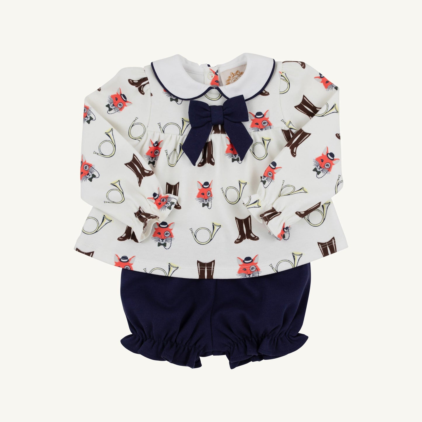 Long Sleeve Banks Bow Bloomer Set Happy Hunting Worth Ave White Nantucket Navy