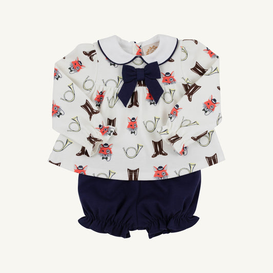 Long Sleeve Banks Bow Bloomer Set Happy Hunting Worth Ave White Nantucket Navy