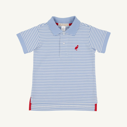 Prim and Proper Polo SS - Pima Beale Street Blue Stripe Beale Street Blue Richmond Red