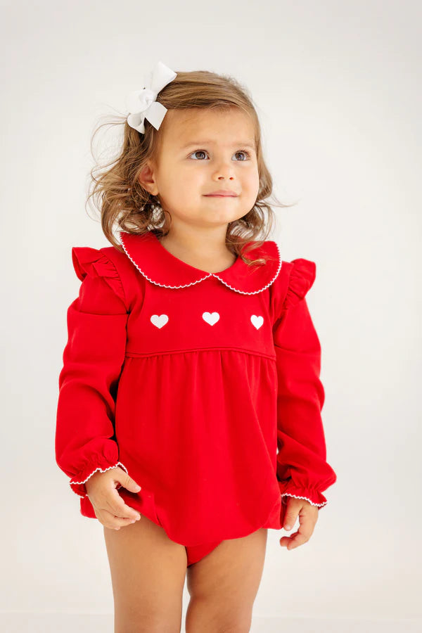 Long Sleeve Biltmore Bubble Richmond Red with Worth Avenue White & Heart Embroidery