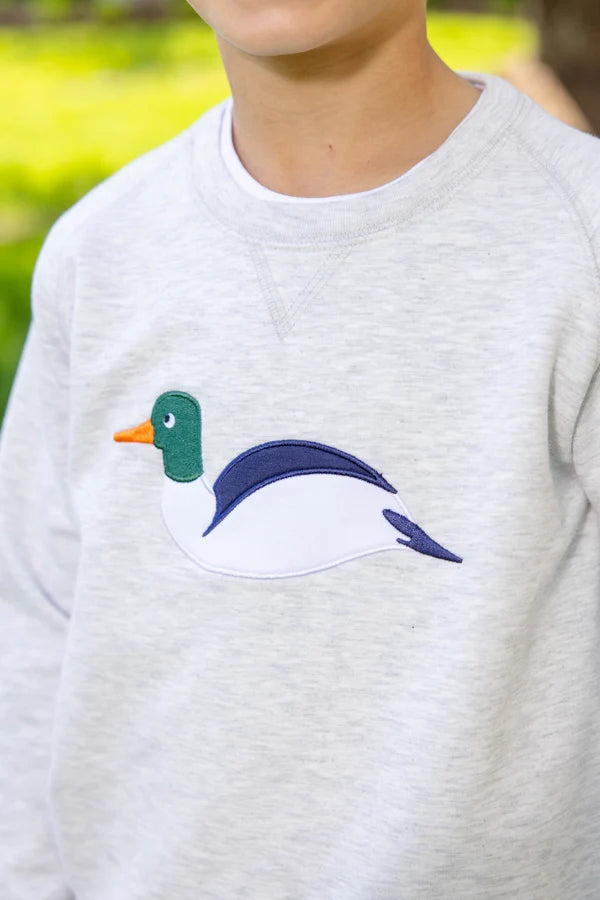 Cassidy Comfy Crewneck Grantley Gray Heathered with Duck Applique