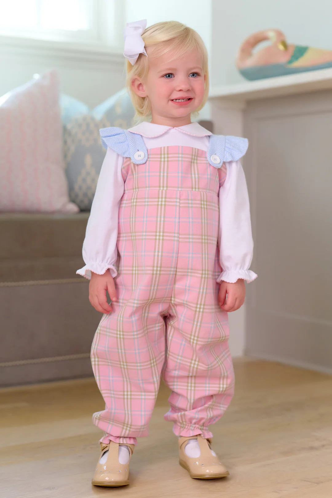 Violet's Vintage Overall Pelham Bay Plaid with Beale Street Blue Herringbone