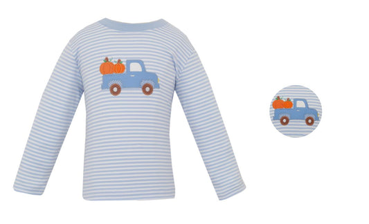 Pumpkin Truck Light Blue Knit Stripe Long Sleeve Tshirt