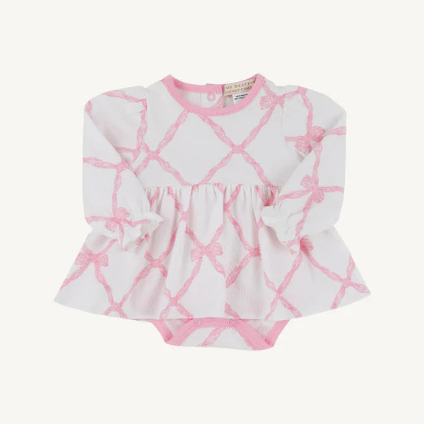 Long Sleeve Daisy's Diaper Cover Dress 
Belle Meade Bow with Pier Party Pink
