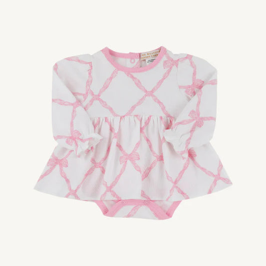 Long Sleeve Daisy's Diaper Cover Dress 
Belle Meade Bow with Pier Party Pink
