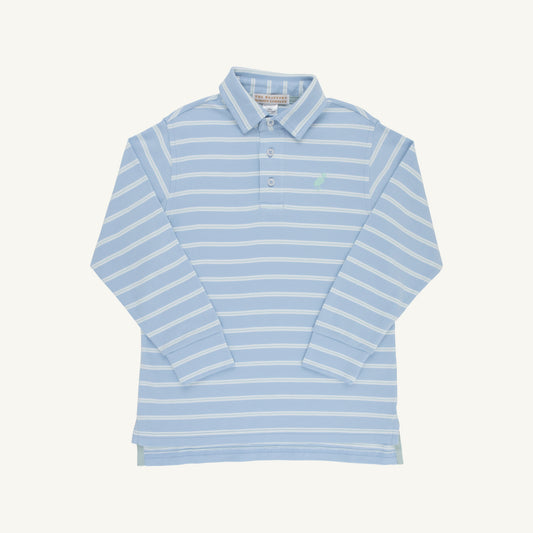 Prim & Proper Polo & Onesie Sarasota Sky Worth Ave White and Old Greenwich Green Stripe Old Greenwich Green