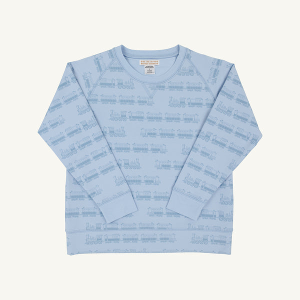 Cassidy Comfy Crewneck Blue Choo Choos