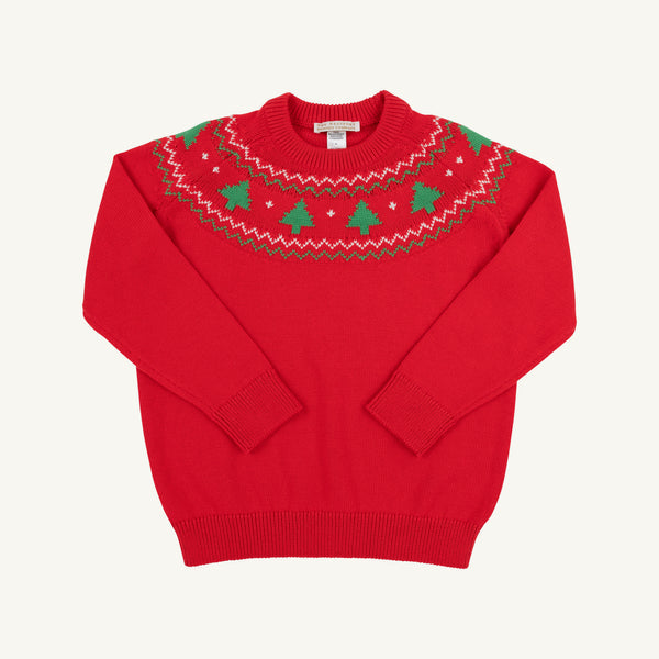 Isaac's Fair Isle Sweater Richmond Red with Christmas Trees