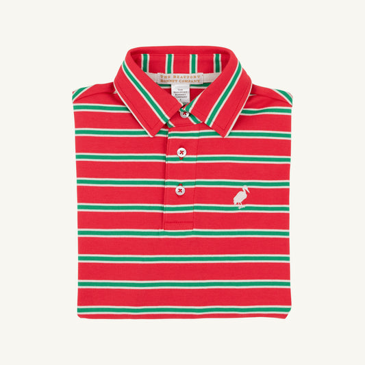 Prim and Proper Polo Richmond Red Kiawah Kelly Green and Palmetto Pearl Stripe Palmetto Pearl