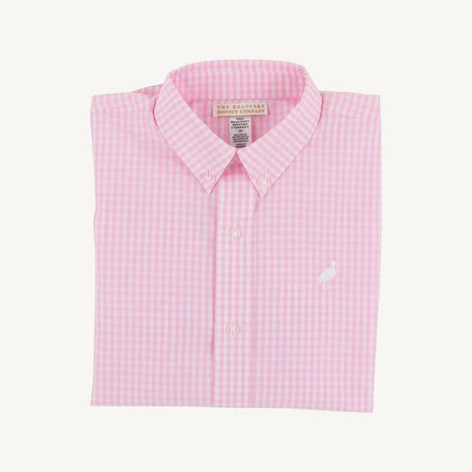 Dean's List Dress Shirt Pink Greenbrier Gingham with Worth Avenue White Stork