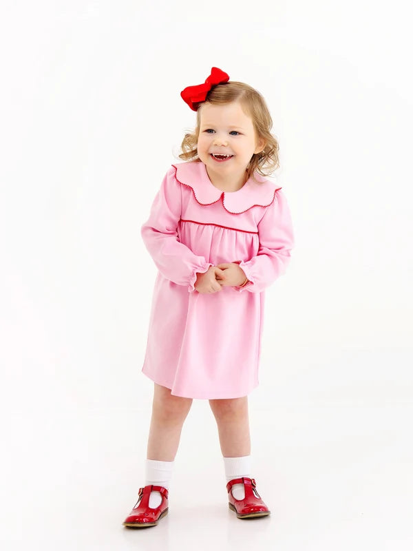 Long Sleeve Maude's Day Dress Pier Party Pink with Richmond Red