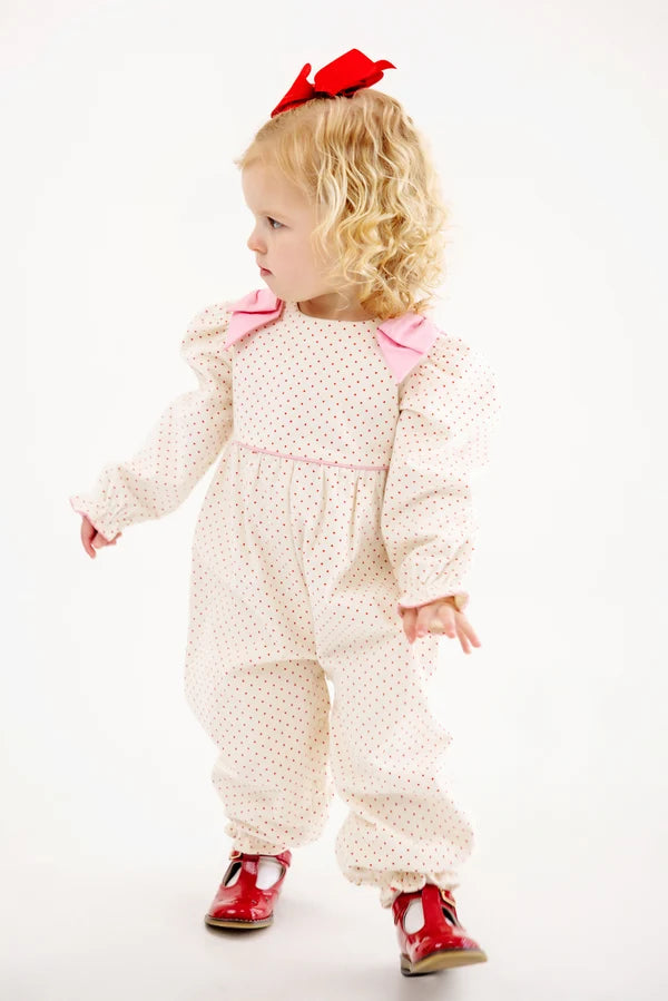 Long Sleeve Ryleigh Romper Palmetto Pearl & Richmond Red Microdot Corduroy