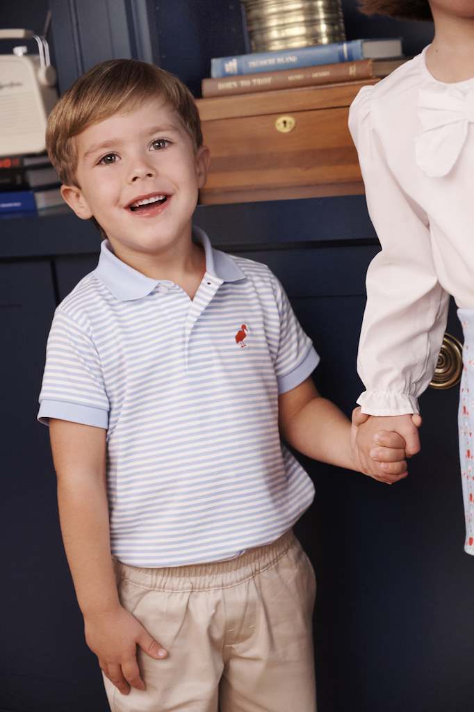 Prim and Proper Polo SS - Pima Beale Street Blue Stripe Beale Street Blue Richmond Red