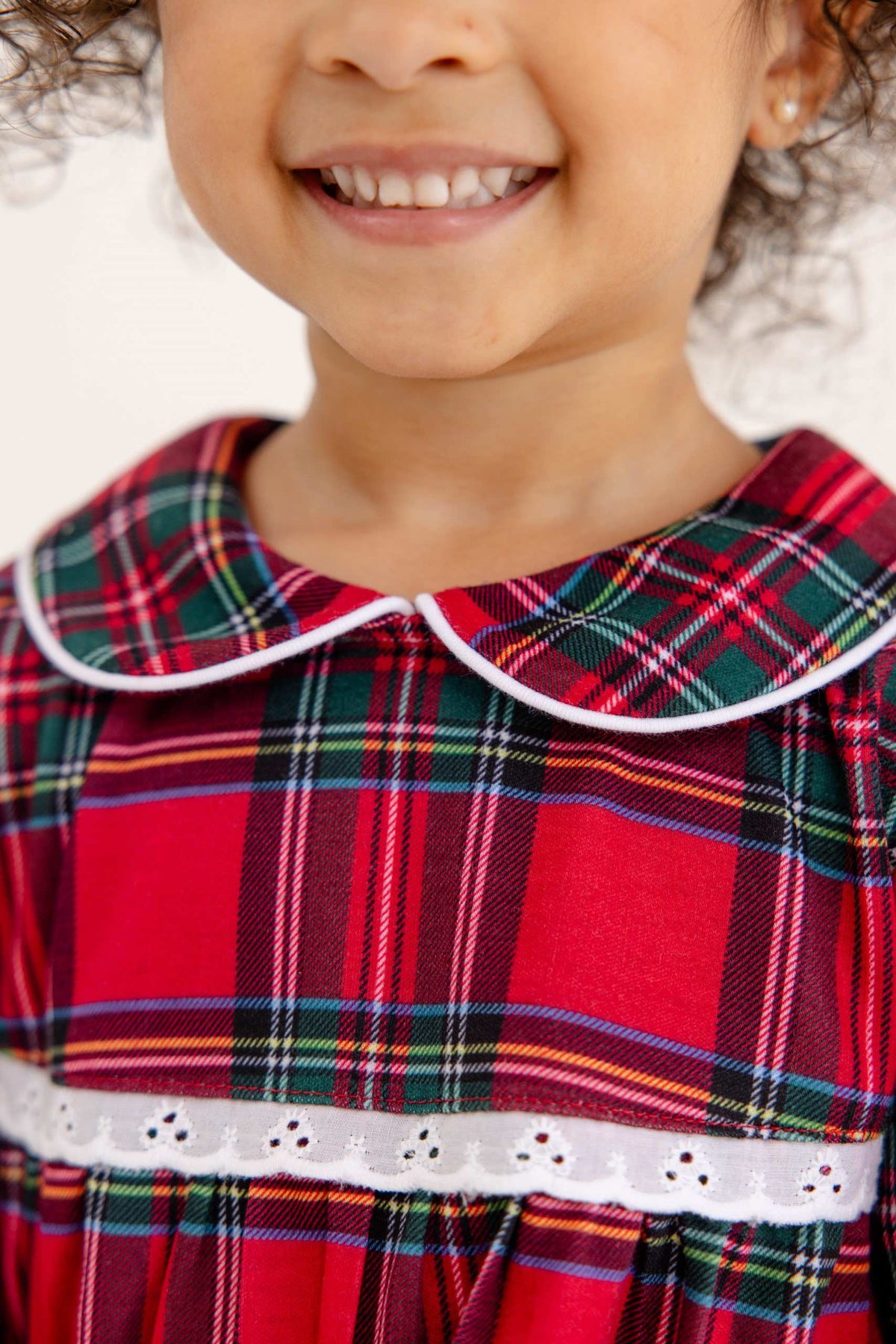 Goldie Locks Gown- Polyester Interlock Society Prep Plaid Worth Ave White