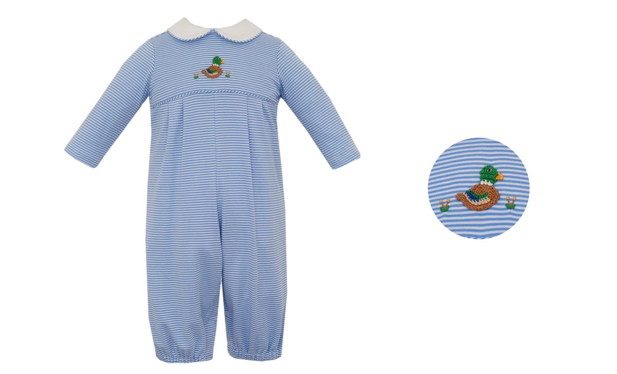 Mallard Duck Periwinkle Blue Knit Stripe Romper