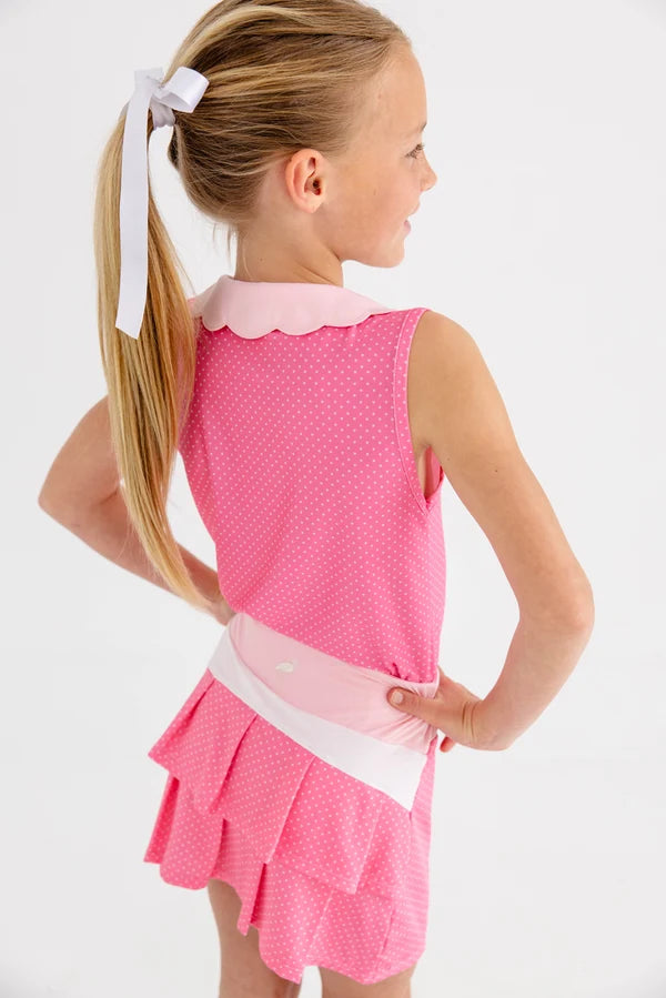 Prepletic™ Sleeveless Preppy Polo Romany Rose Microdot with Sandpearl Pink