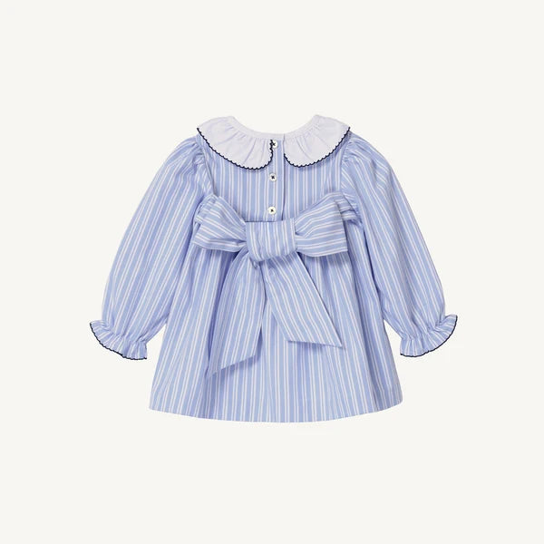 Long Sleeve Dollie Mae Dress Park City Periwinkle Ticking Stripe & Worth Avenue White