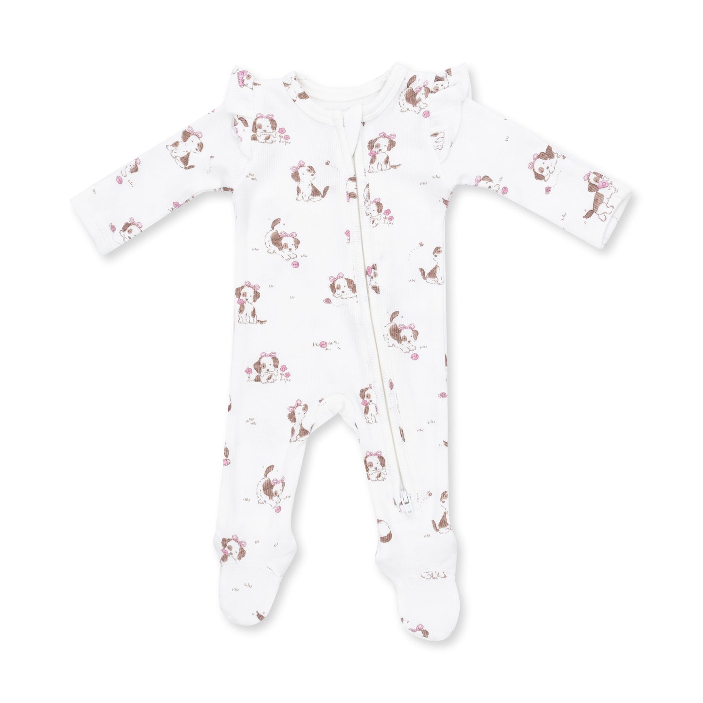 Explorer Puppy Pink 2 Way Ruffle Sleeve Zipper Footie