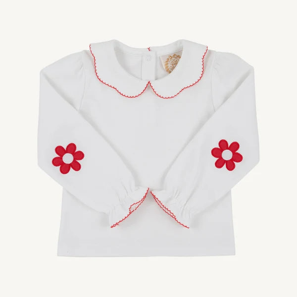 Emma's Elbow Patch Top Worth Avenue White with Richmond Red Flowers
