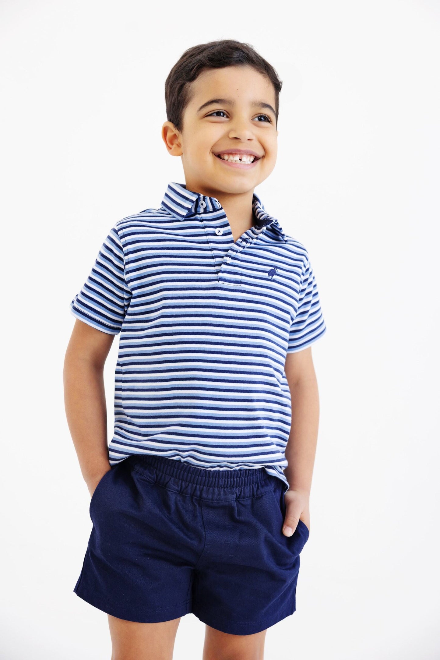 Prim and Proper Polo Sumner County Stripe Barbados Blue Nantucket Navy