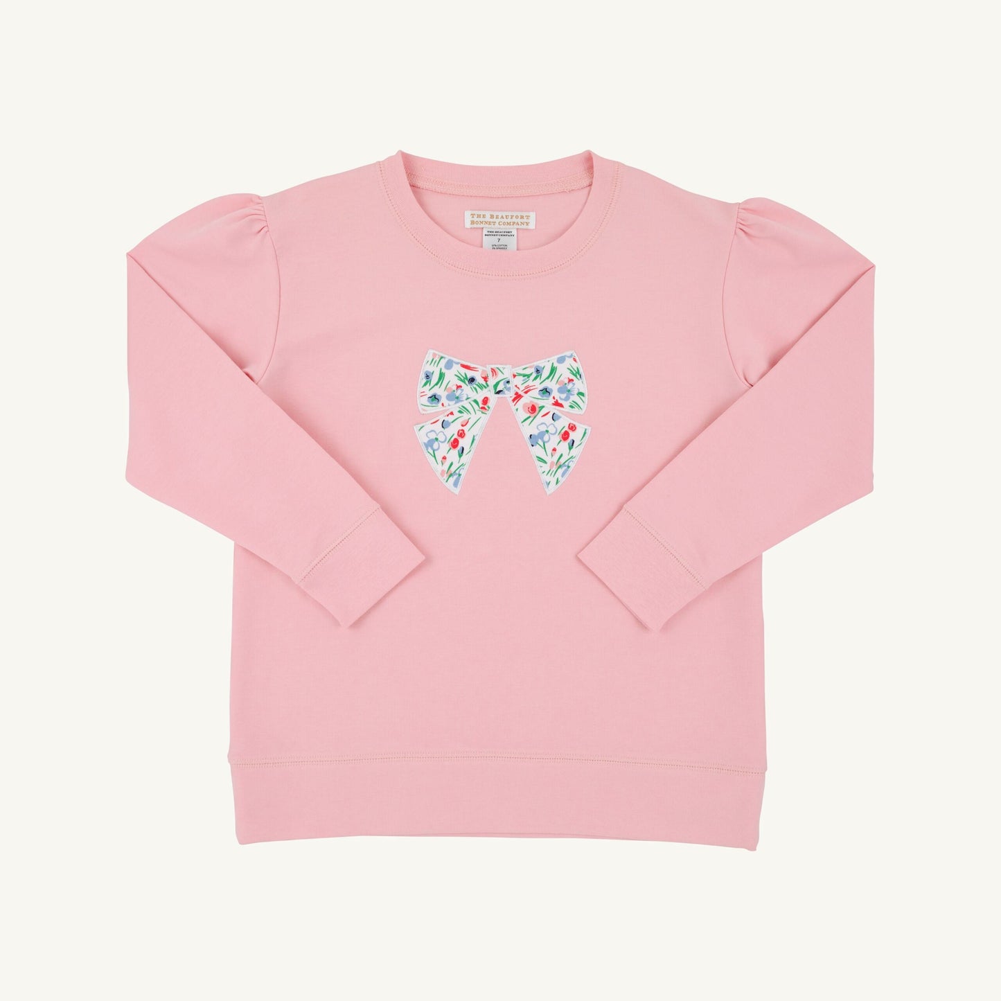Cassidy Comfy Crewneck Puff Sleeve Sandpearl Pink Fair St Floral Bow