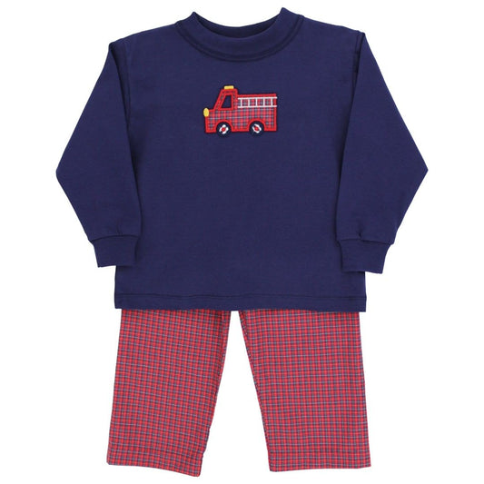 Little Plaid Fire Truck Boys Pants Set