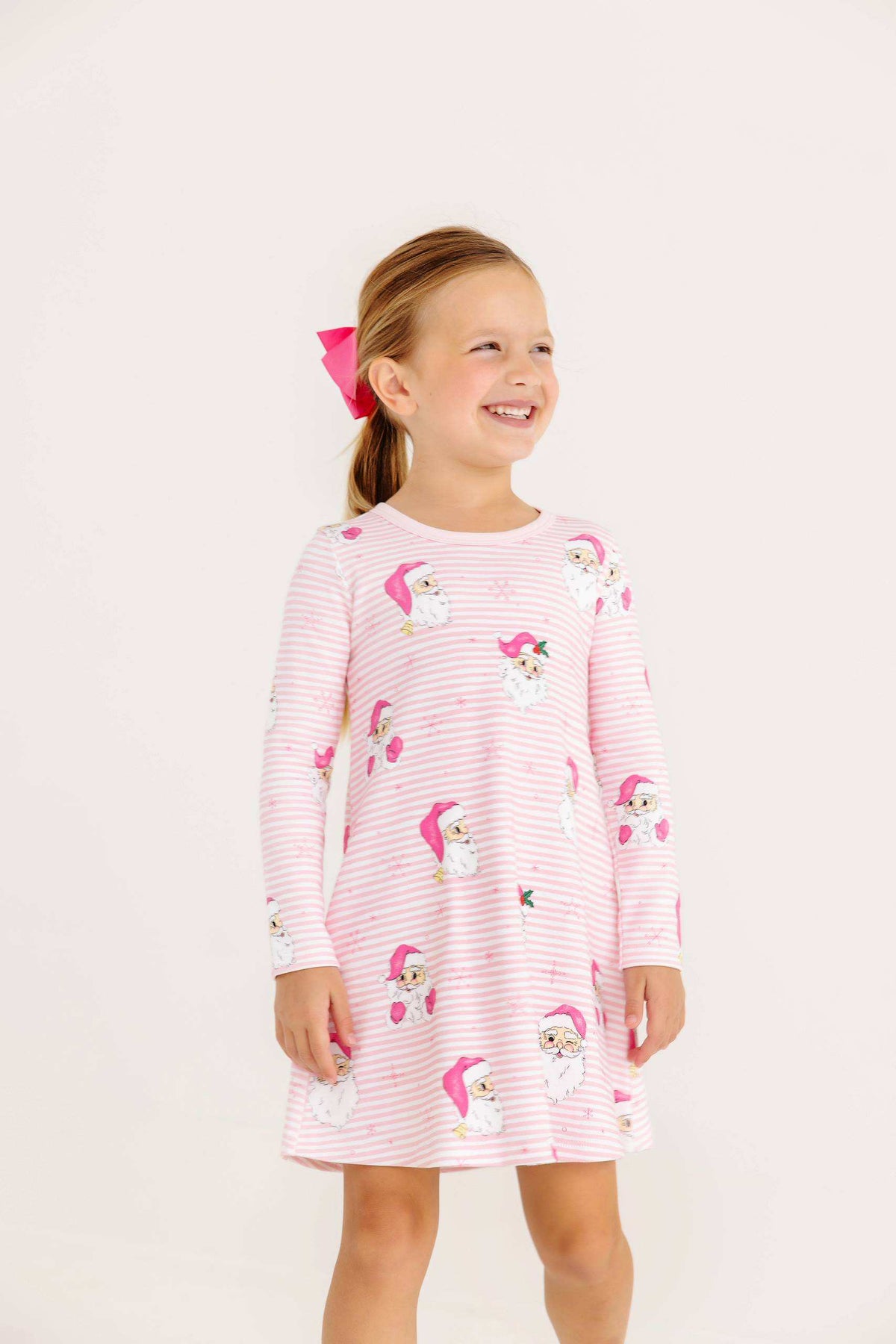 Long Sleeve Polly Play Dress Dear Santa (Palm Beach Pink Stripe) Palm Beach Pink