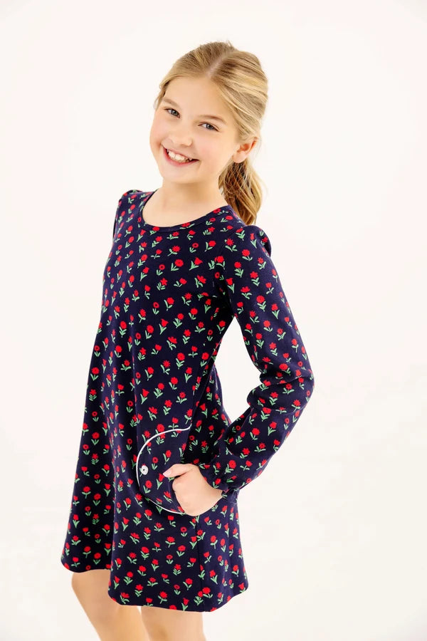 Sadie Sweatshirt Dress Prescott Farm Flowers with Worth Avenue White