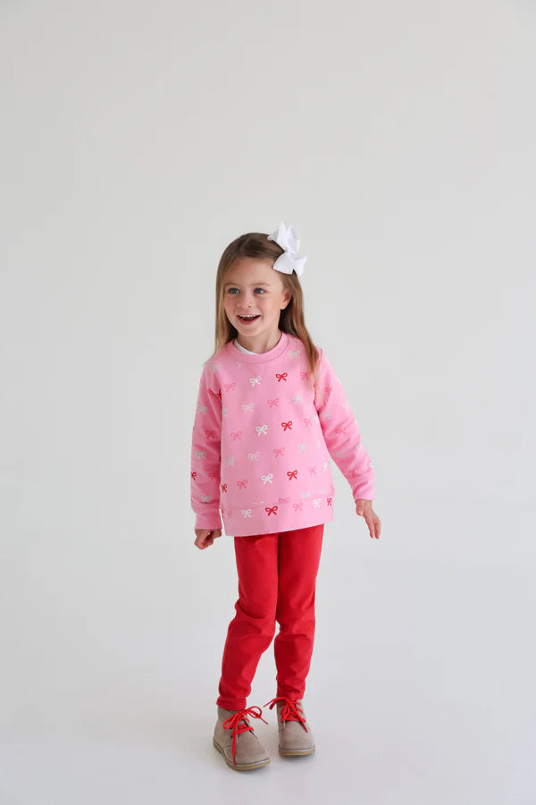 Cassidy Comfy Crewneck Bitty Bows with Hamptons Hot Pink