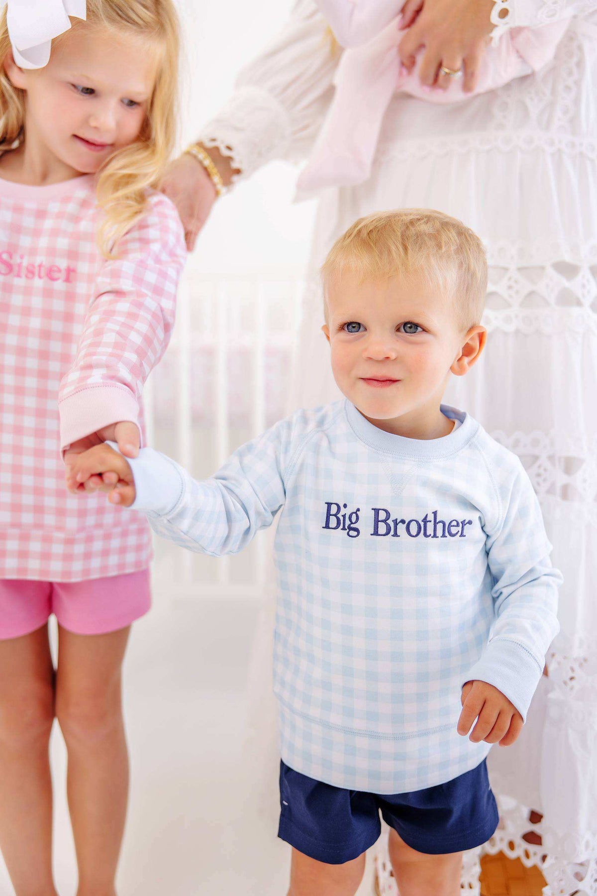 Cassidy Comfy Crewneck Boys French Terry Buckhead Blue Gingham Buckhead Blue Nantucket Navy Big Brother