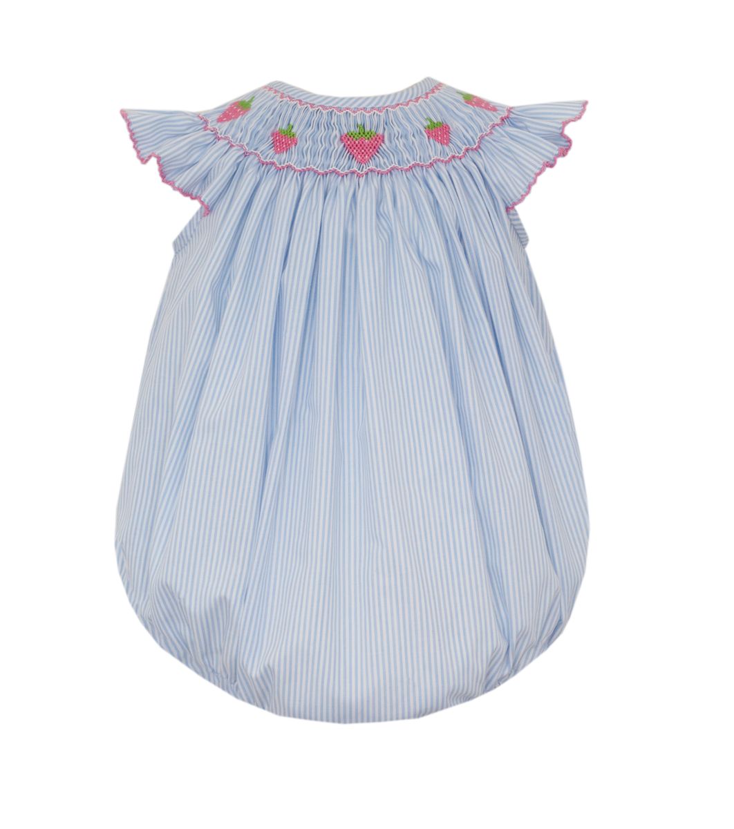 Light Blue Stripe Bishop Bubble-Strawberries
