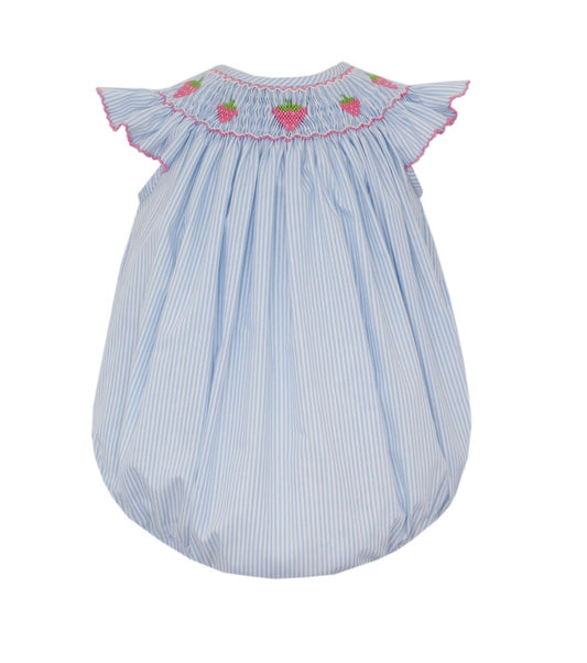 Light Blue Stripe Bishop Bubble-Strawberries