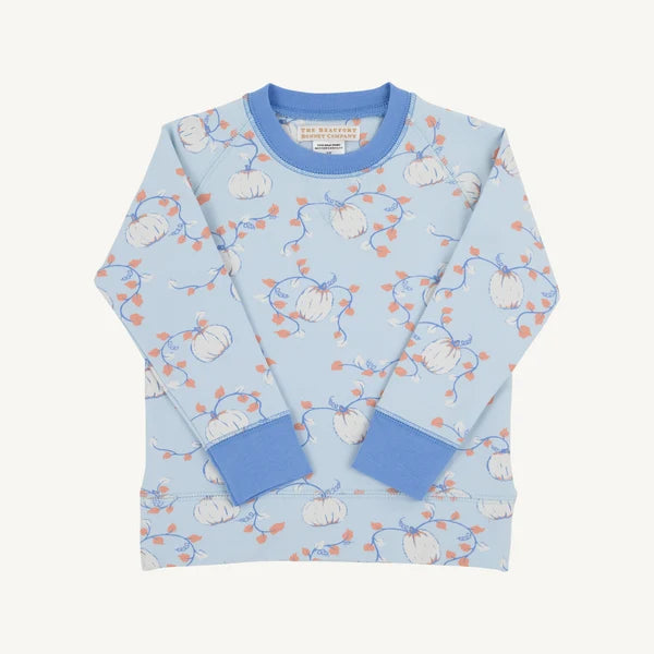Cassidy Comfy Crewneck Gourd-geous (Buckhead Blue) with Sunrise Blvd Blue