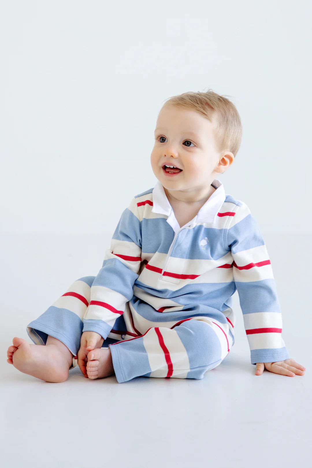 Sir Proper’s Rugby Romper, Barrington Blue/Richmond Red/Palmetto Pearl/Worth Avenue White Stork