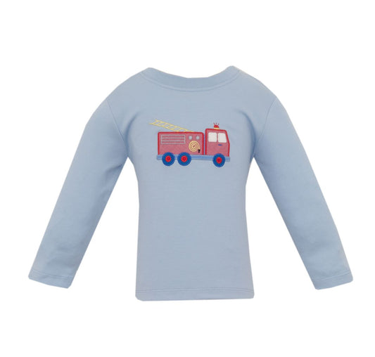 Fire Truck Light Blue Knit Boy’s Long Sleeve Tshirt