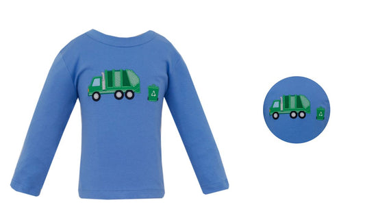 Garbage Truck Periwinkle Blue Knit Long Sleeve Tshirt