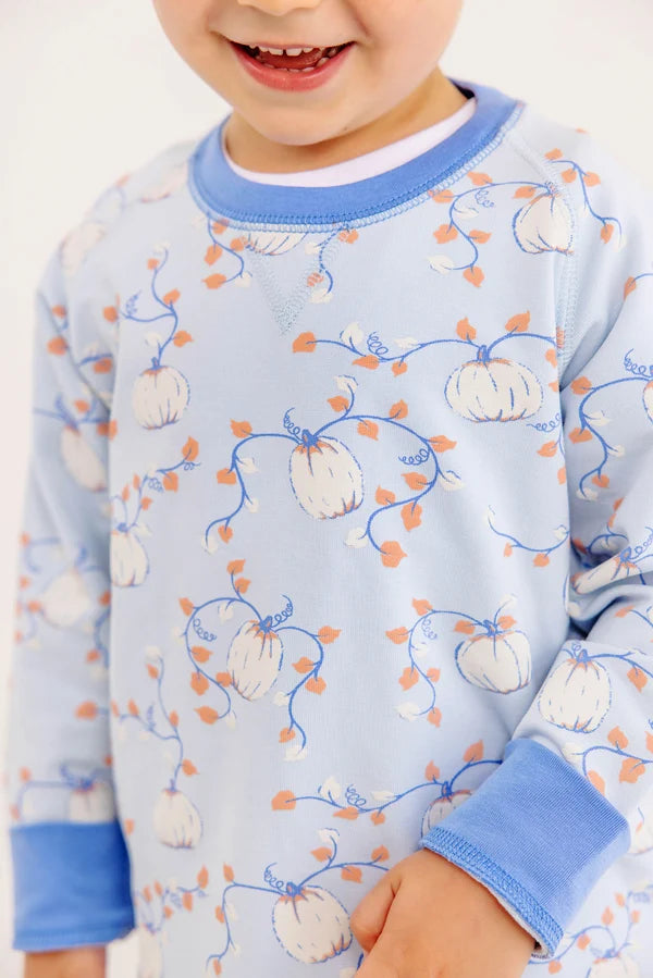 Cassidy Comfy Crewneck Gourd-geous (Buckhead Blue) with Sunrise Blvd Blue