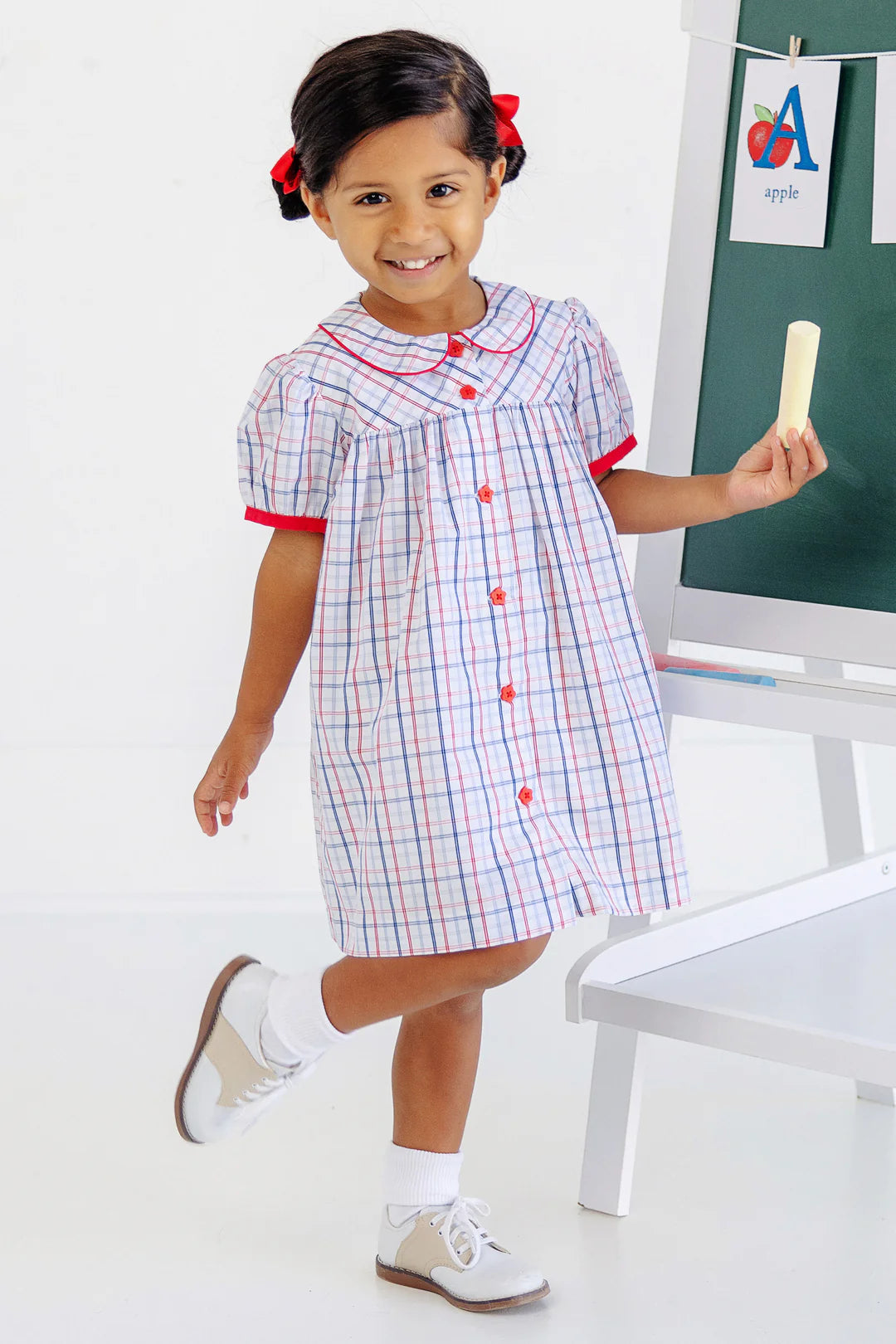 Tabitha’s Teachers Dress-Whitehall Windowpane/Richmond Red