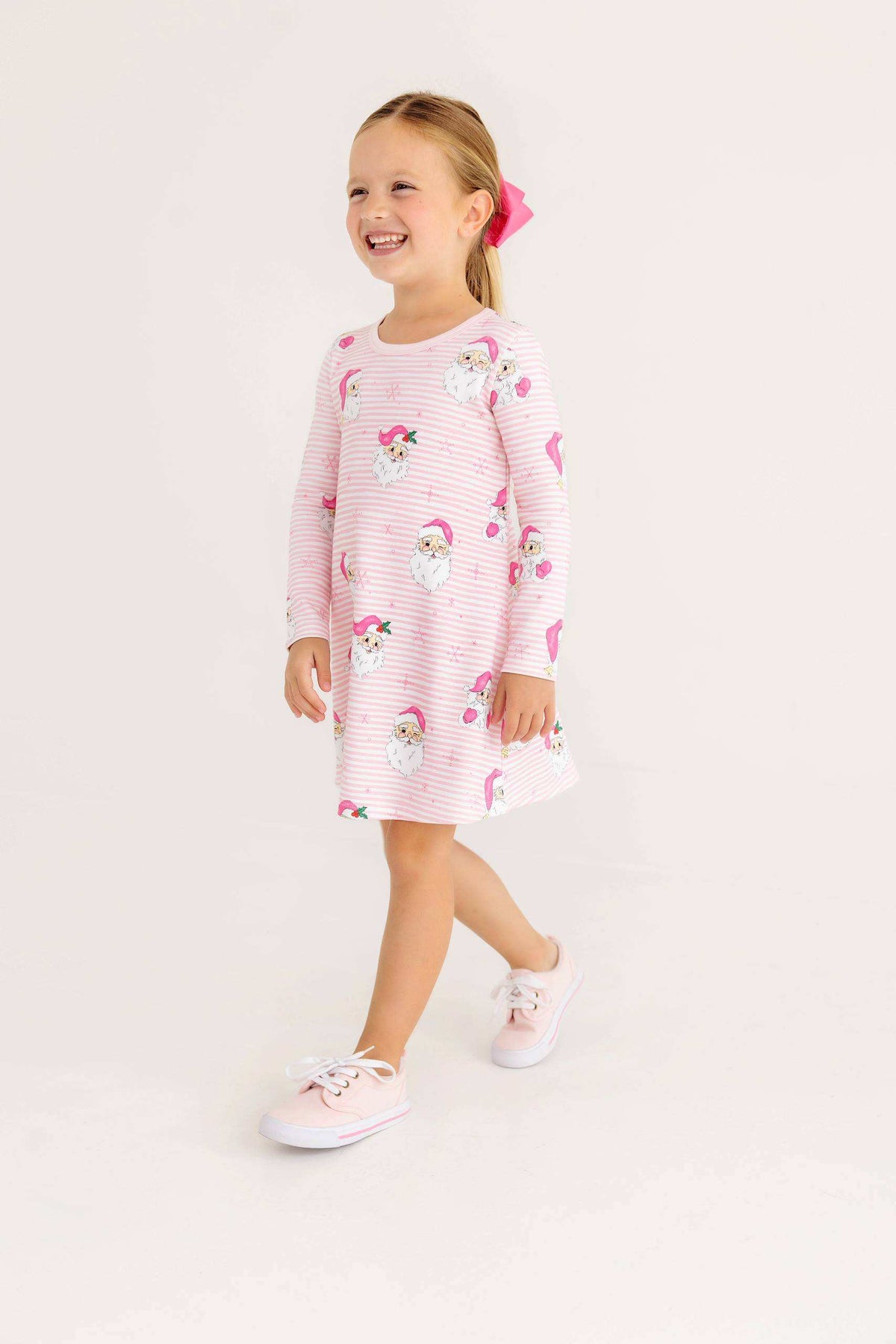 Long Sleeve Polly Play Dress Dear Santa (Palm Beach Pink Stripe) Palm Beach Pink