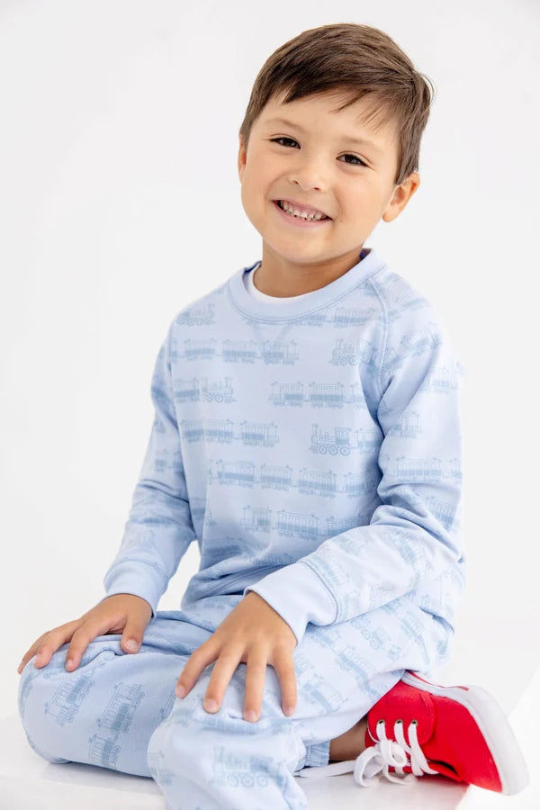 Cassidy Comfy Crewneck Blue Choo Choos