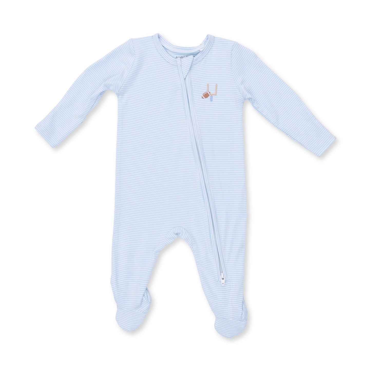 Football Blue Micro Stripe 2 Way Zipper Footie