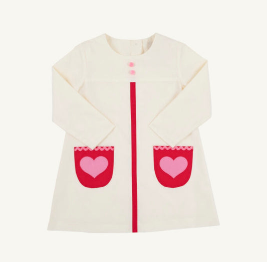 Long Sleeve Peggy’s Pocket Dress Palmetto Pearl/Richmond Red/Hamptons Hot Pink/Hearts