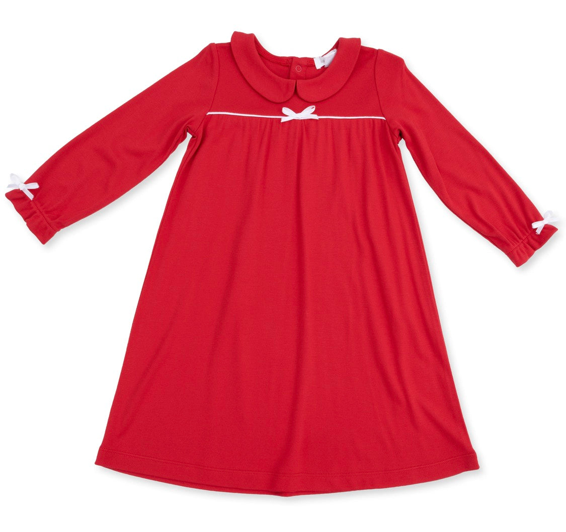 Long Sleeve Gown with Peter Pan Collar Ribbon Red