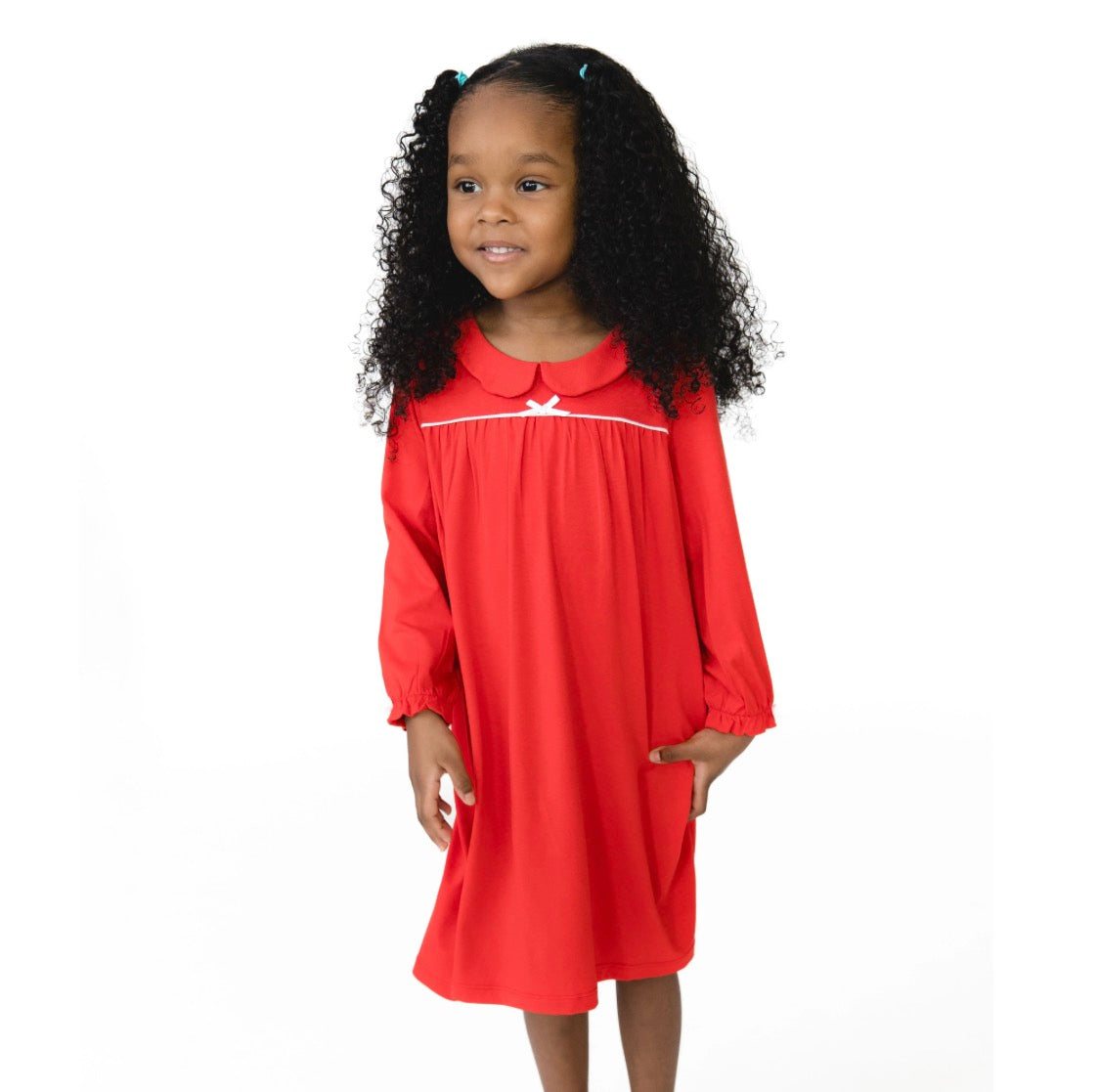 Long Sleeve Gown with Peter Pan Collar Ribbon Red