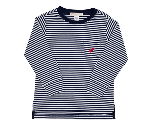 Carter Crewneck LS-Pocket Stork, Nantucket Navy Stripe/Richmond Red