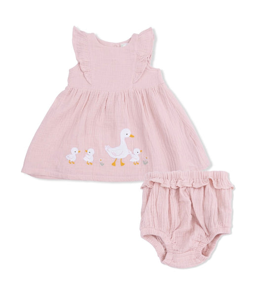 Lotus Flower Duckling Ruffle Sleeve Dress and Bloomer