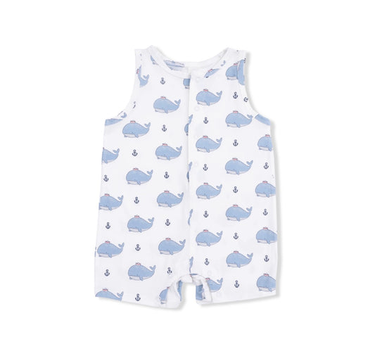 Bubbly Sailor Whales Blur Sleeveless Shortie Romper