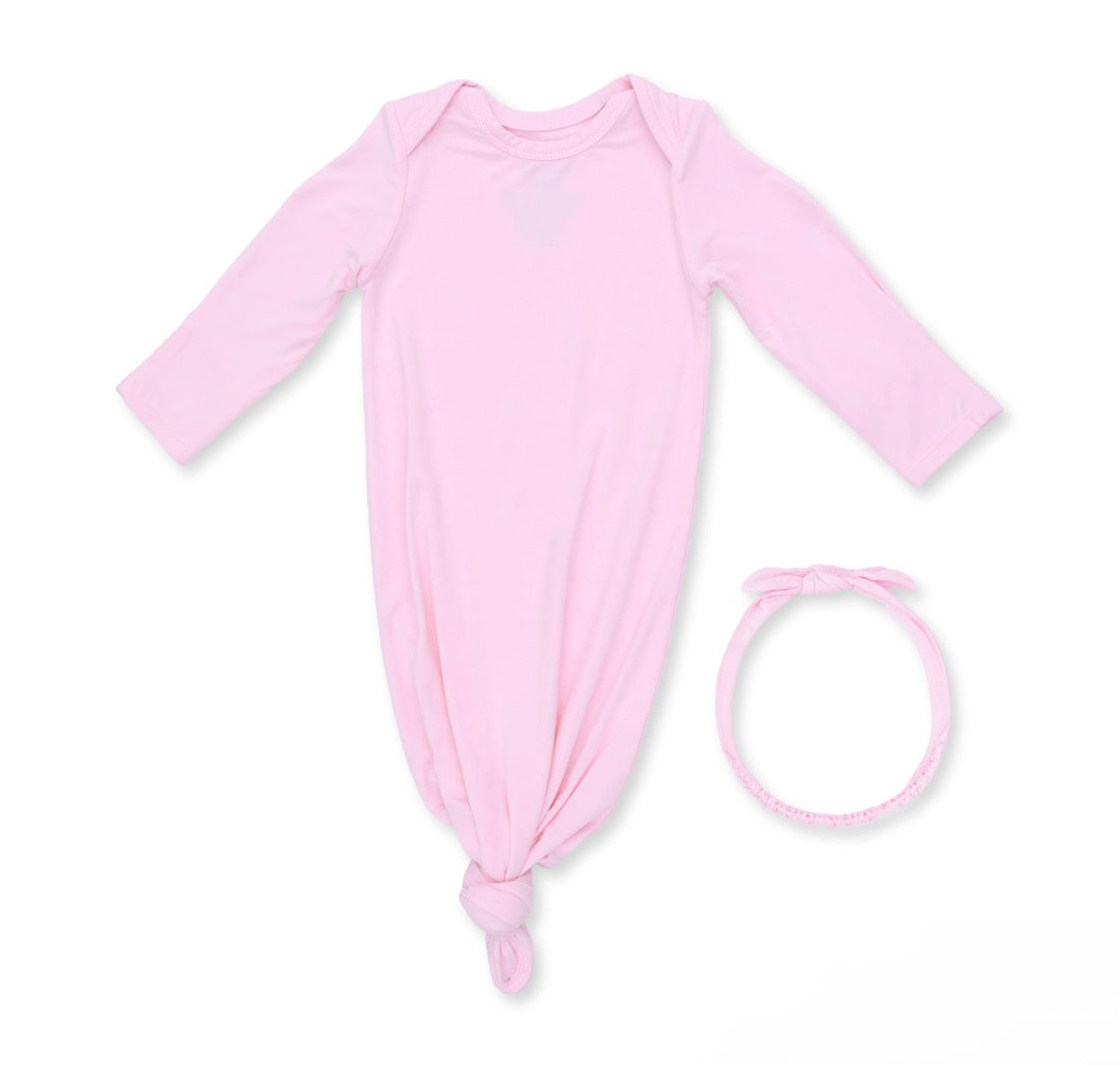 Knotted Gown and Headband Solid Pink A Boo