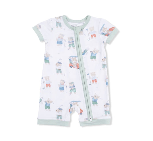 Golfing Teddy Bears Shortie 2 Way Zipper Romper